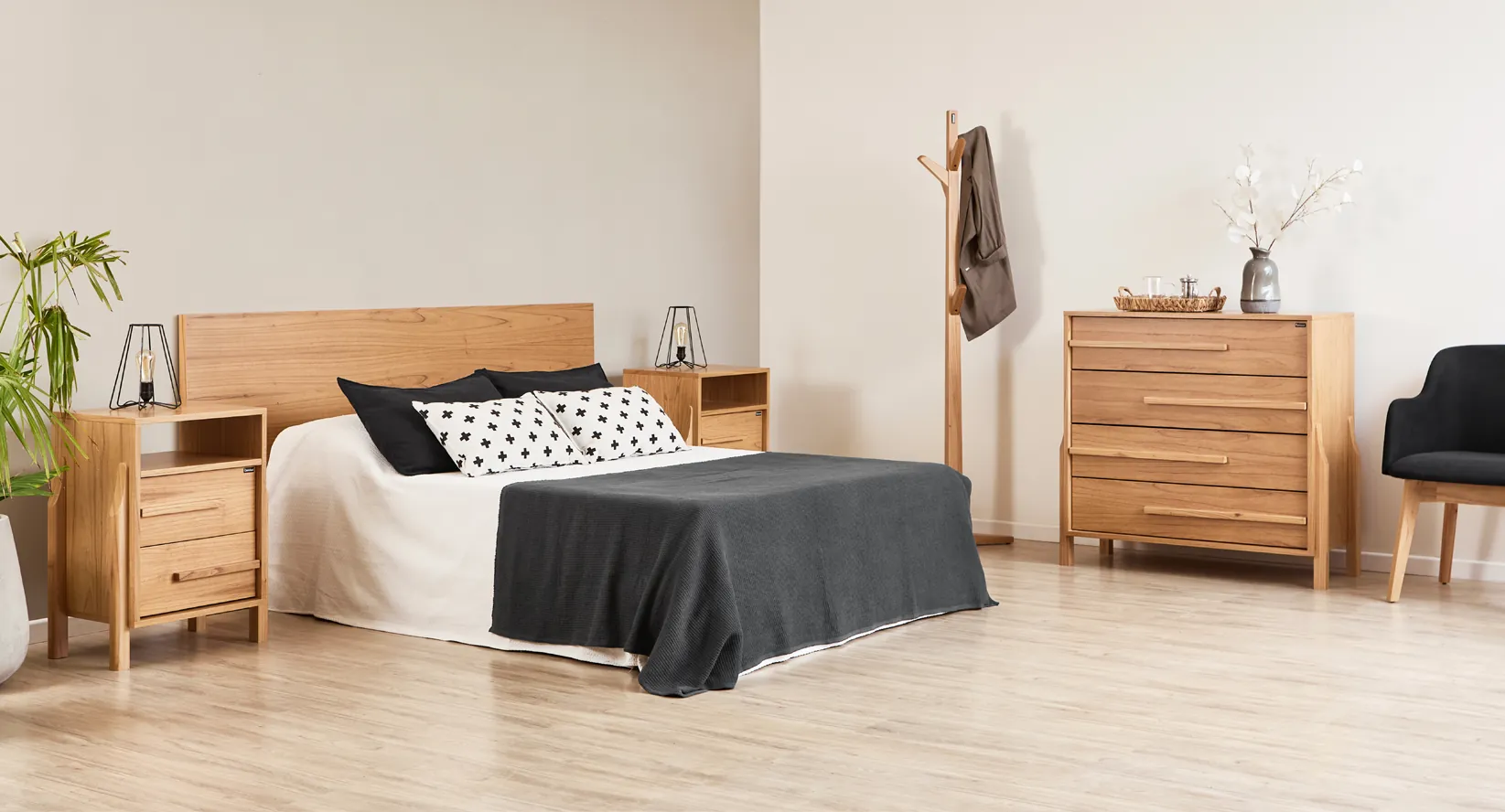 Dormitorio con mesa de luz y cómoda Bohemia